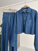 Denim Gömlek Plazzo Pantolon Takım 10163-08 resmi